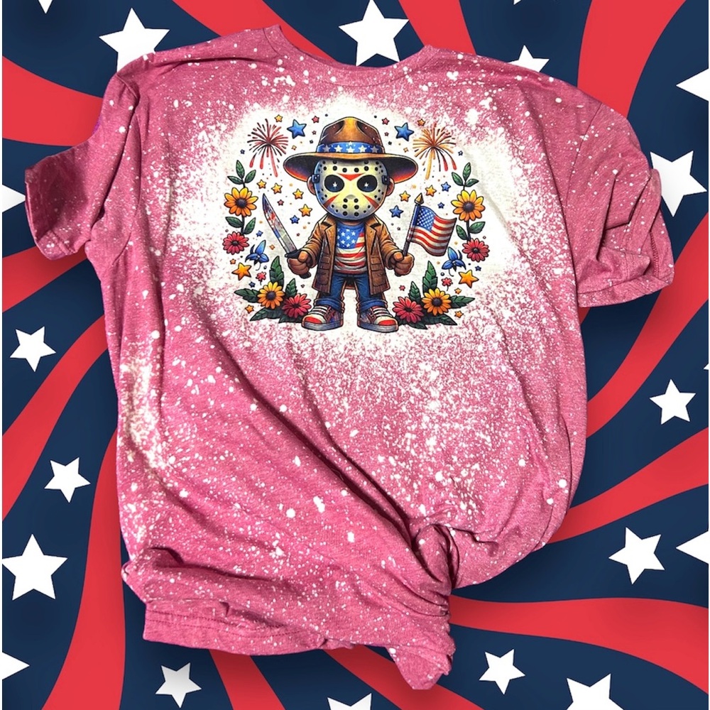 4th of July Jason Voorhees bleach effect shirt